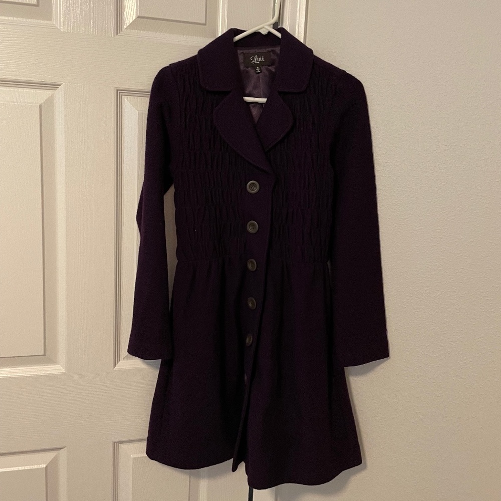 Luii Lightweight Dark Purple Wool Swing Coat Size S